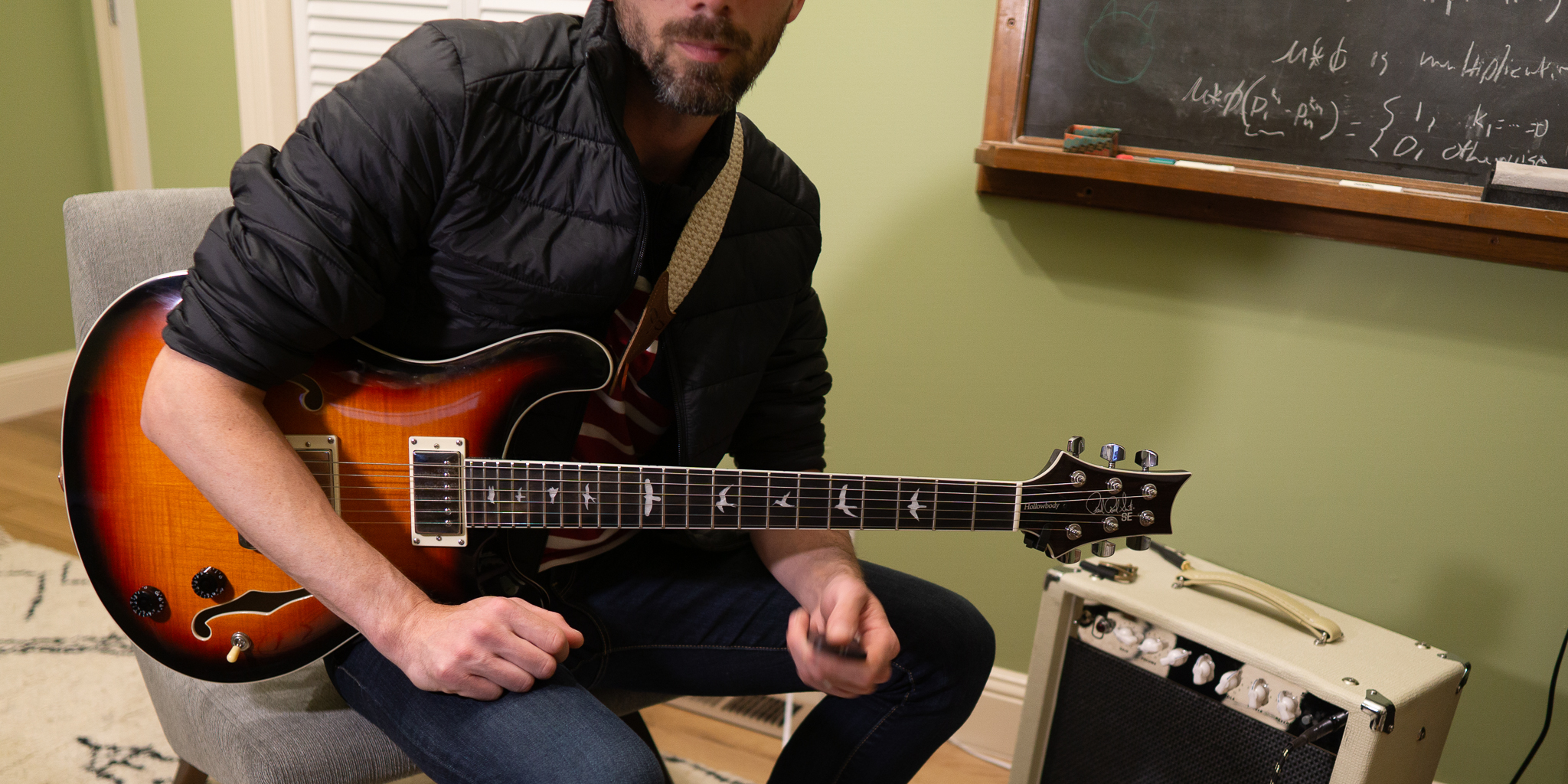 The author with his guitar, trying to look cool, circa 2021.